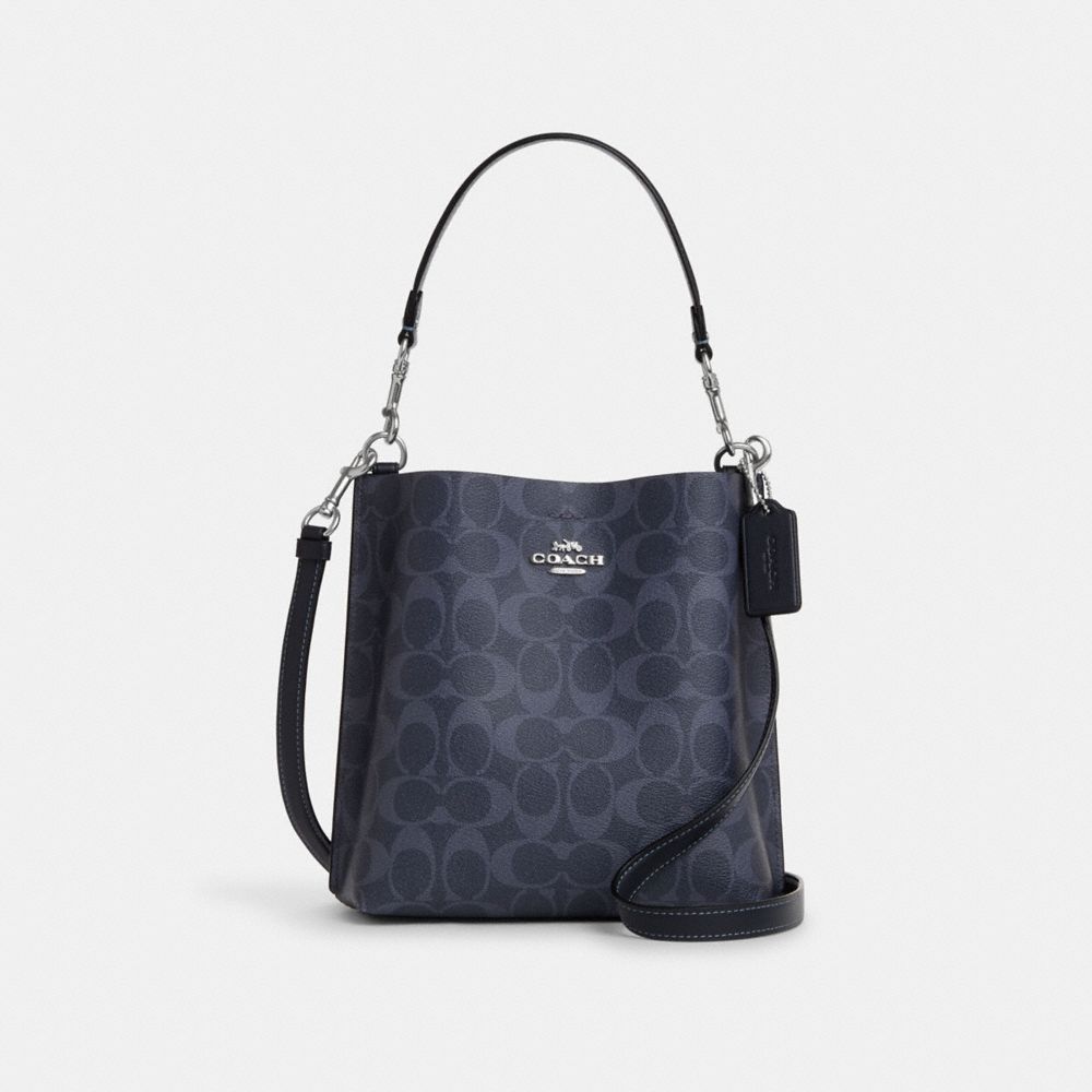 COACH®,MOLLIE BUCKET BAG 22 IN SIGNATURE CANVAS,Signature Canvas,Medium,Everyday,Silver/Denim/Midnight Navy,Front View