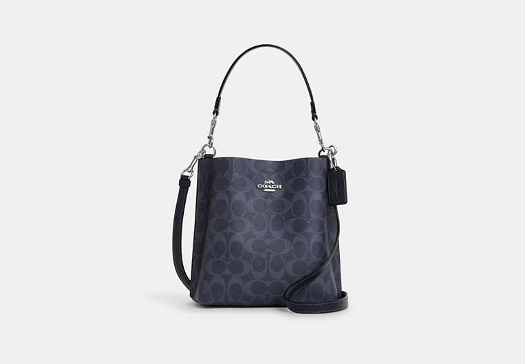 COACH®,MOLLIE BUCKET BAG 22 IN SIGNATURE CANVAS,Leather,Medium,Everyday,Silver/Denim/Midnight Navy,Front View