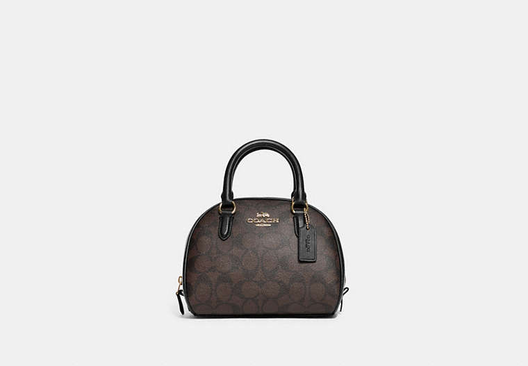 COACH®,SYDNEY SATCHEL IN SIGNATURE CANVAS,Signature Coated Canvas,Medium,Gold/Brown Black,Front View image number 0
