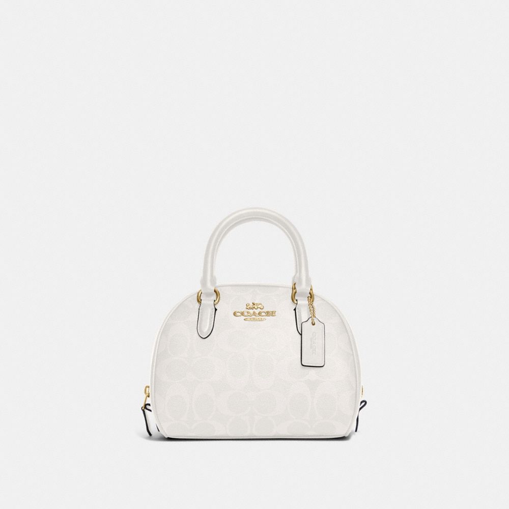 COACH®,SYDNEY SATCHEL IN SIGNATURE CANVAS,Signature Canvas,Medium,Gold/Chalk/Glacier White,Front View