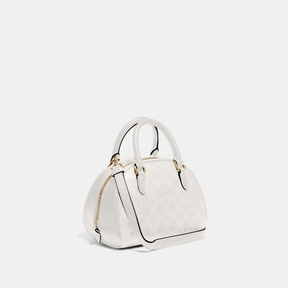 COACH®,SYDNEY SATCHEL IN SIGNATURE CANVAS,Signature Canvas,Medium,Gold/Chalk/Glacierwhite,Angle View