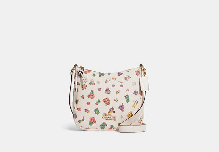 COACH®,ELLIE FILE BAG WITH SPACED FLORAL FIELD PRINT,Medium,Gold/Chalk Multi,Front View