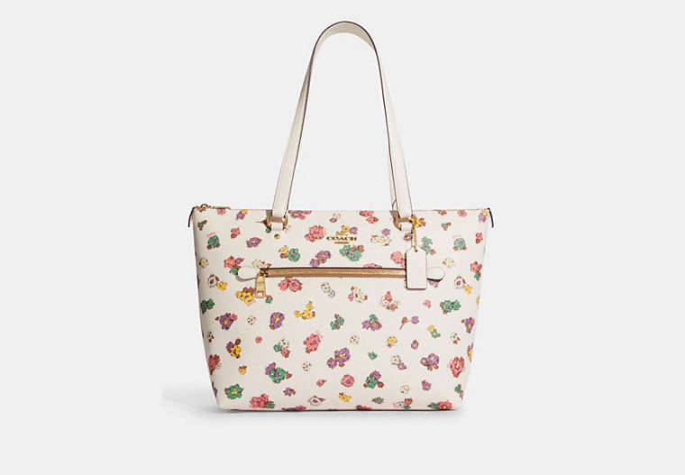COACH®,GALLERY TOTE WITH SPACED FLORAL FIELD PRINT,X-Large,Gold/Chalk Multi,Front View