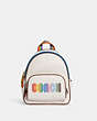 COACH®,MINI COURT BACKPACK WITH RAINBOW COACH,canvas,Medium,Gold/Chalk Multi,Front View