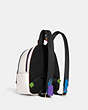 COACH®,MINI COURT BACKPACK WITH RAINBOW COACH,canvas,Medium,Gold/Chalk Multi,Angle View