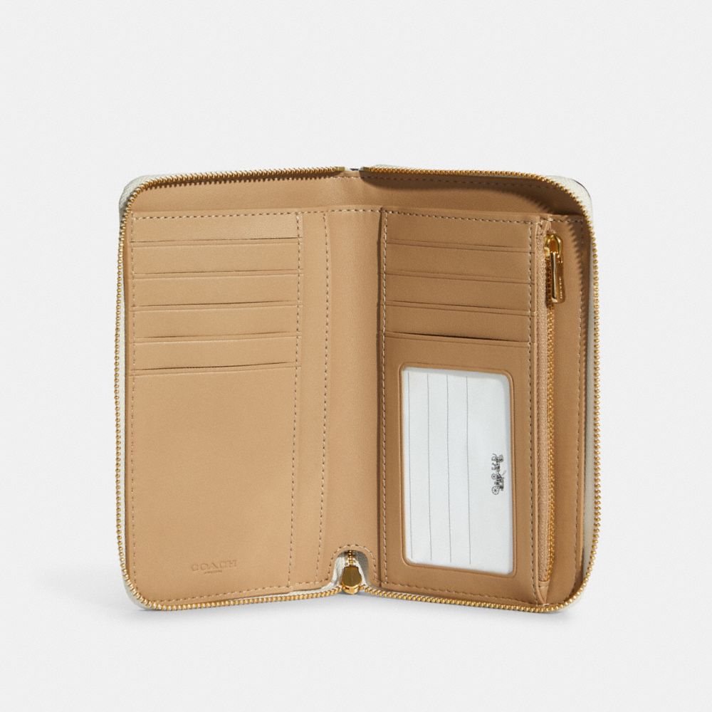 Medium Id Zip Wallet With Floral Whipstitch