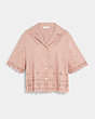 COACH®,BRODERIE ANGLAISE CAMP SHIRT IN ORGANIC COTTON,cotton,Faded Pink,Front View