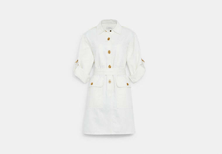 COACH®,DENIM DRESS,cotton,Bleach White,Front View
