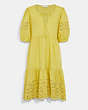 COACH®,BRODERIE ANGLAISE PUFF SLEEVE DRESS IN ORGANIC COTTON,cotton,Yellow,Front View