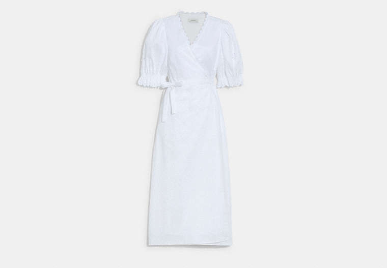COACH®,BRODERIE ANGLAISE WRAP DRESS IN ORGANIC COTTON,cotton,White,Front View