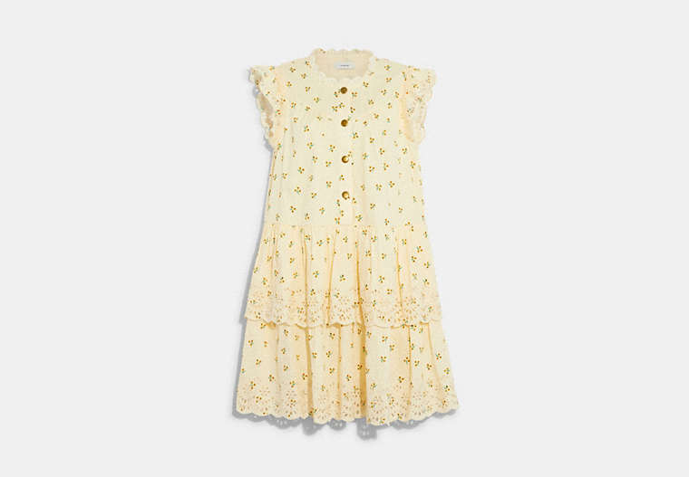 COACH®,BRODERIE ANGLAISE DRESS IN ORGANIC COTTON,cotton,Cream/Yellow,Front View