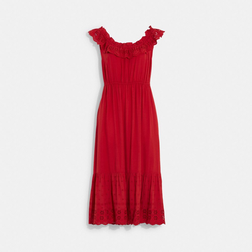 COACH®,SLEEVELESS RUFFLE DRESS,True Red,Front View