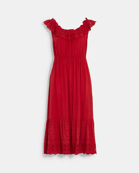 COACH®,SLEEVELESS RUFFLE DRESS,True Red,Front View