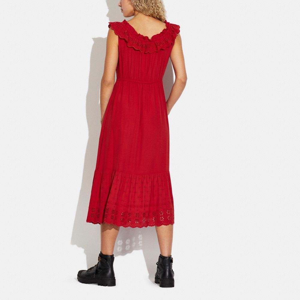 COACH®,ROBE SANS MANCHES À VOLANTS,Rouge véritable,Scale View
