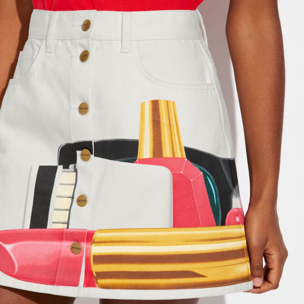 COACH®,JUPE EN DENIM COACH X TOM WESSELMANN,Blanc blanchi,Detail View