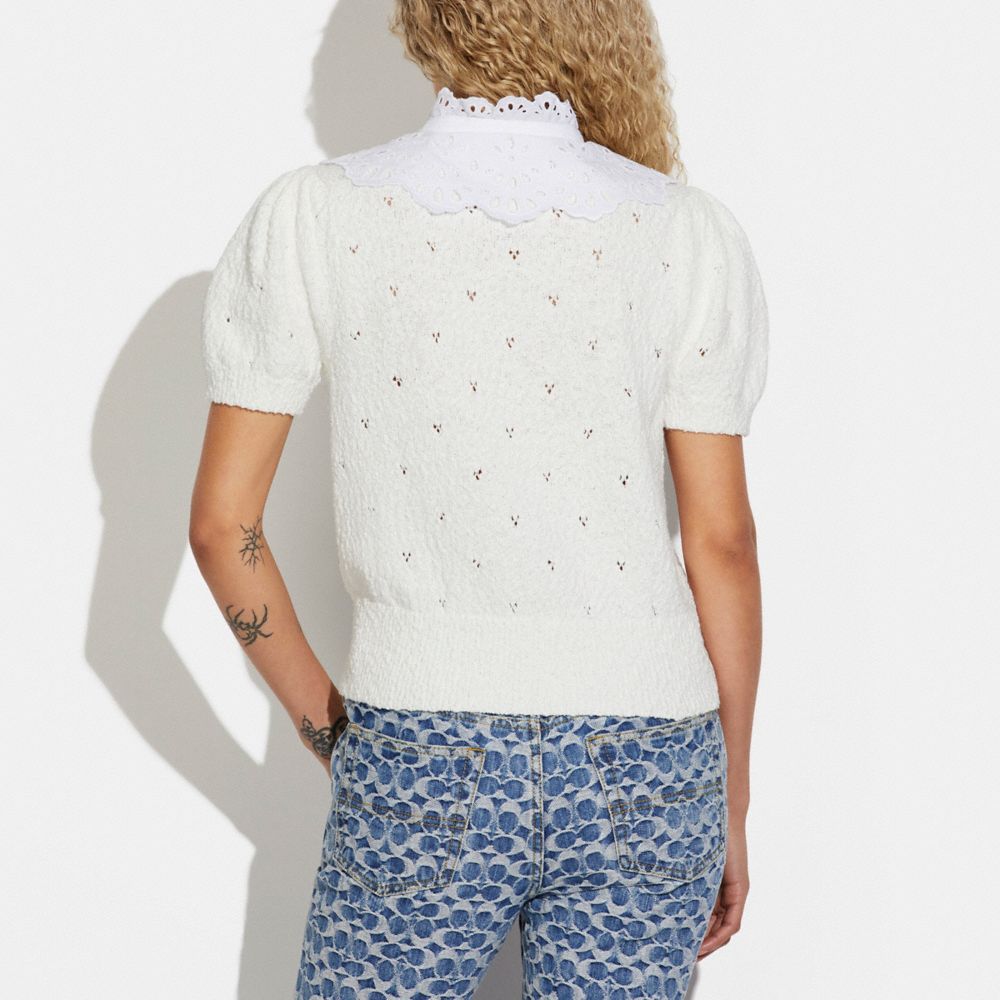 COACH®,BRODERIE ANGLAISE PUFF SLEEVE TOP,cotton,Ivory,Scale View