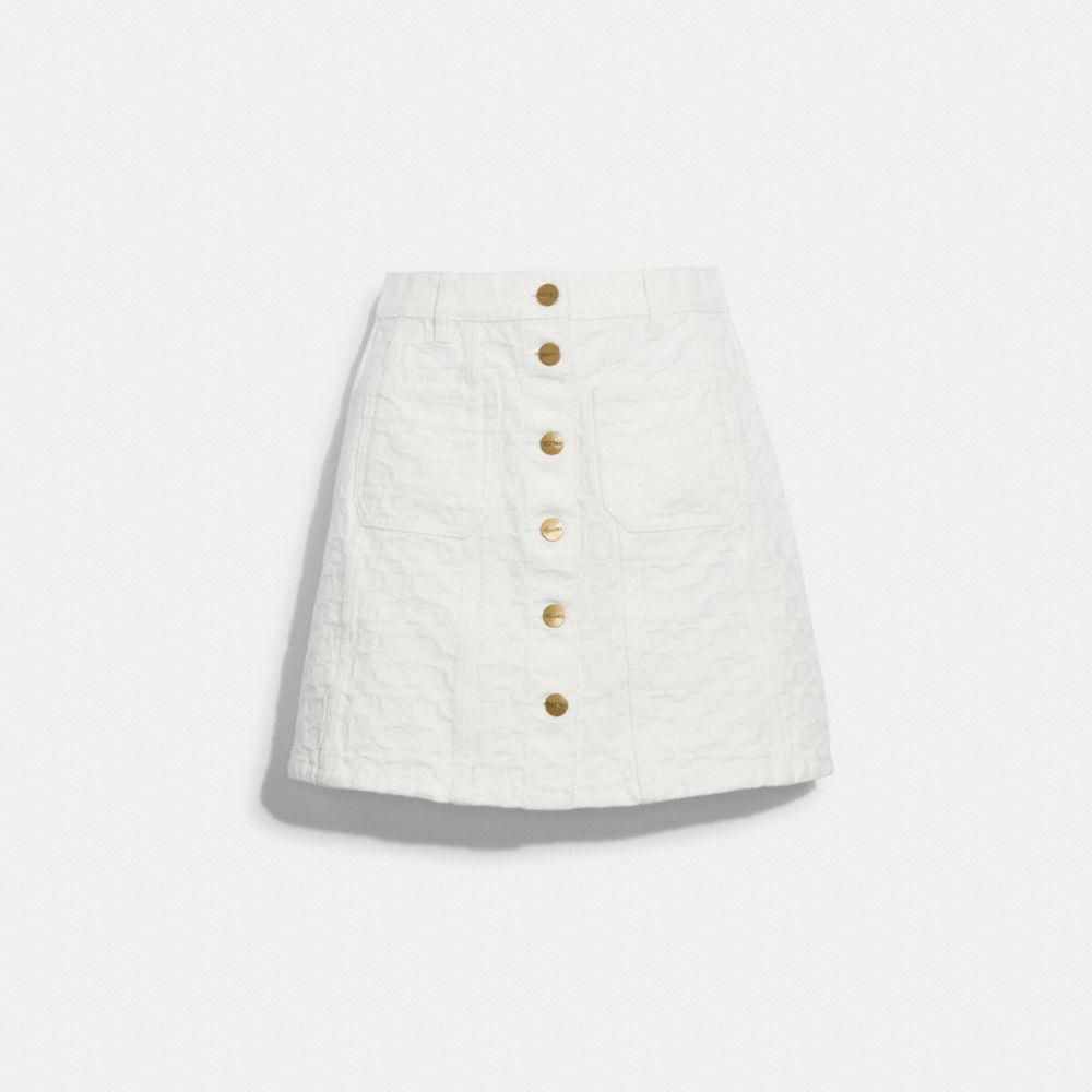 COACH®,SIGNATURE DENIM SKIRT,cotton,Bleach White,Front View