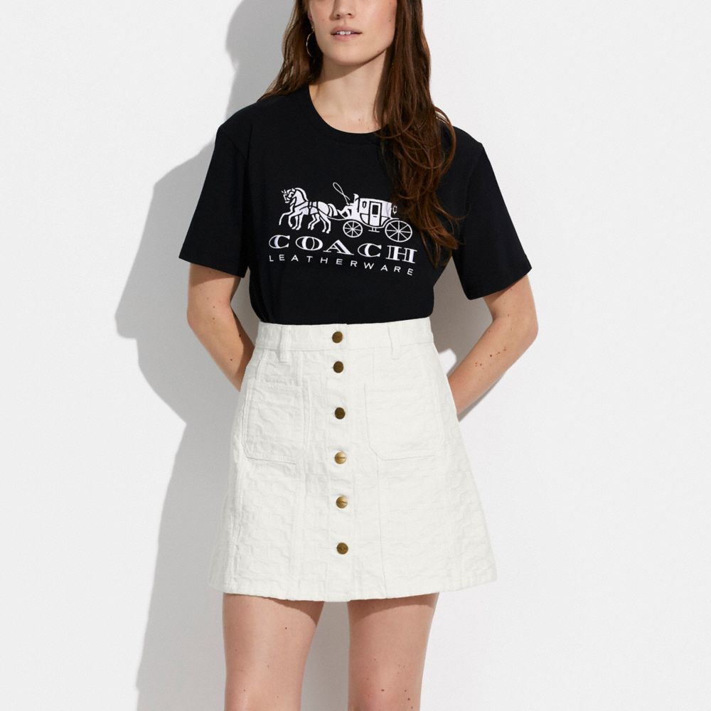 COACH®,SIGNATURE DENIM SKIRT,cotton,Bleach White,Scale View