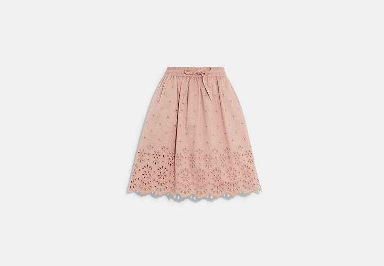 COACH®,BRODERIE ANGLAISE MINI SKIRT IN ORGANIC COTTON,cotton,Faded Pink,Front View