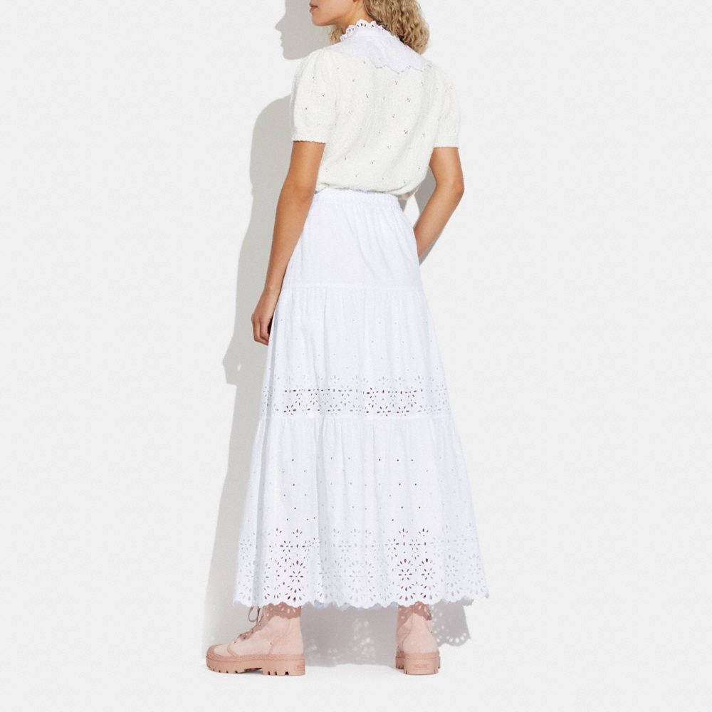 COACH®,BRODERIE ANGLAISE LONG SKIRT IN ORGANIC COTTON,White,Scale View