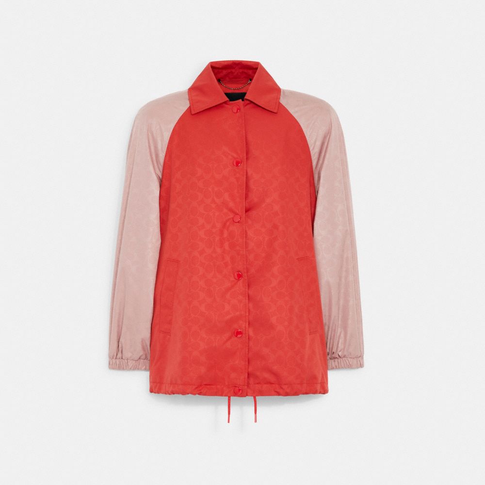 COACH®,SIGNATURE OVERSIZED JACKET IN RECYCLED POLYESTER,True Red,Front View