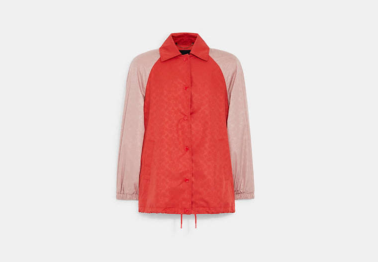 COACH®,SIGNATURE OVERSIZED JACKET IN RECYCLED POLYESTER,Polyester,True Red,Front View