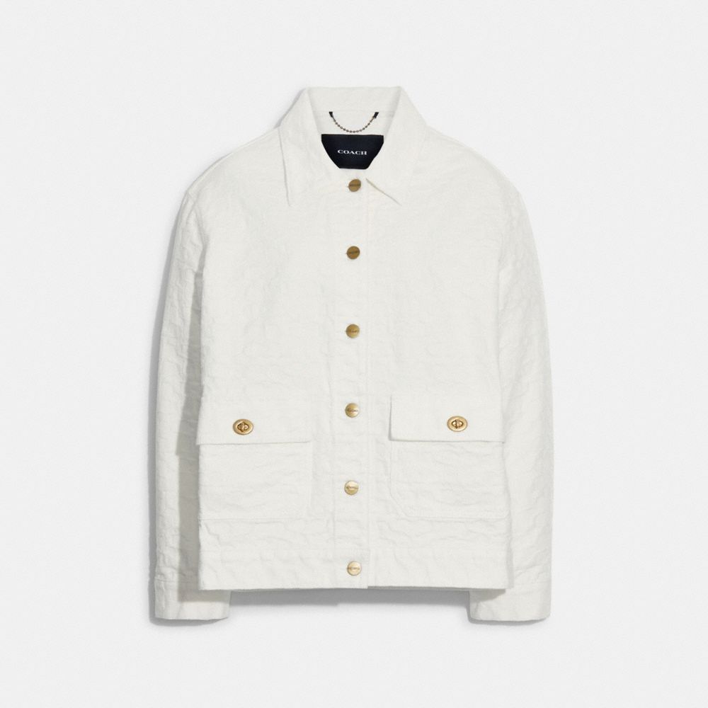 COACH®,SIGNATURE DENIM JACKET,Bleach White,Front View