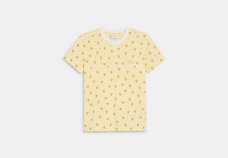 COACH®,DITSY FLORAL T-SHIRT IN ORGANIC COTTON,cotton,Cream/Yellow,Front View