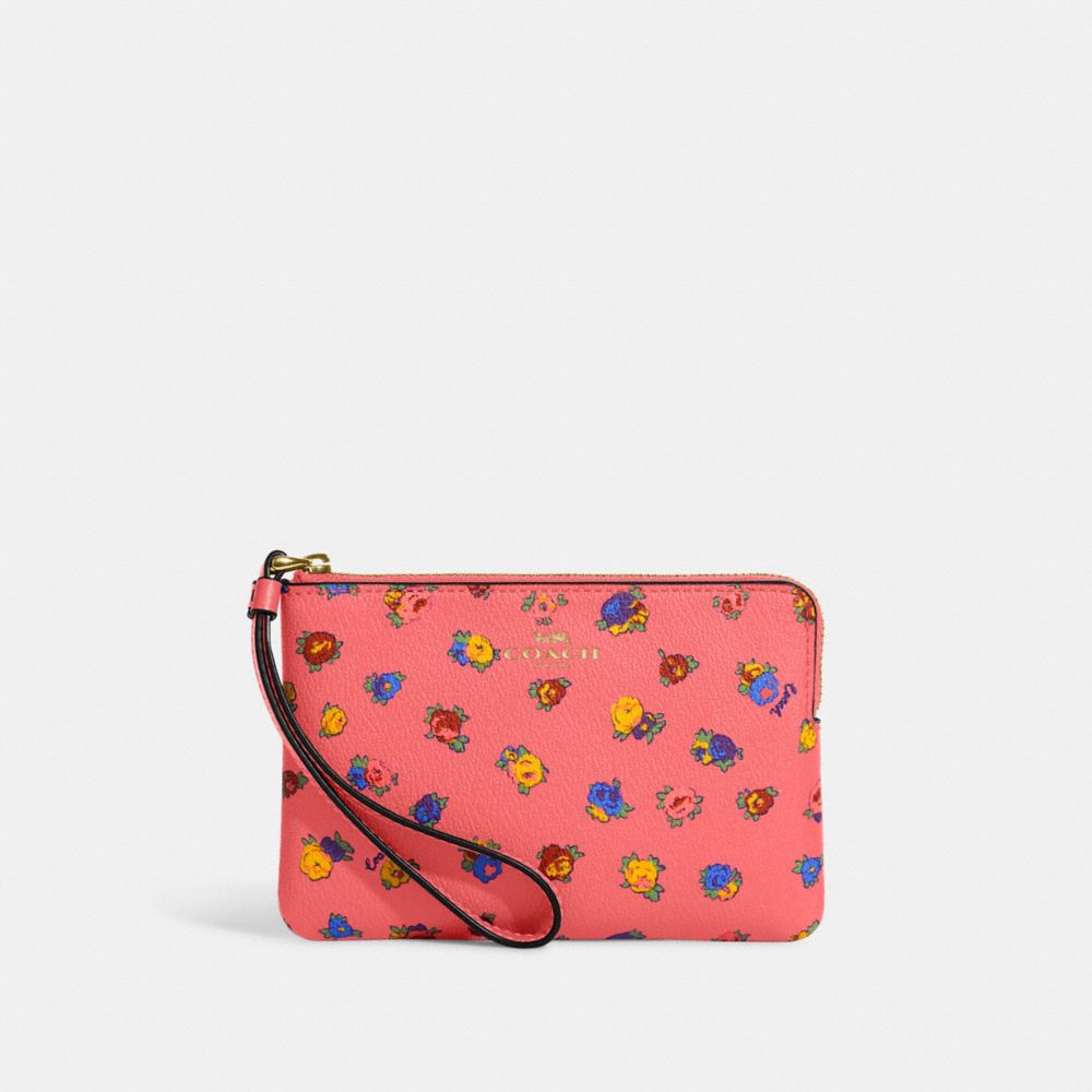 Coach Corner Zip Wristlet with Mini Vintage Rose Print