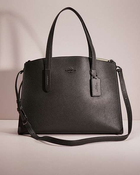 COACH®,RESTORED CHARLIE CARRYALL,Polished Pebble Leather,Large,Dark Gunmetal/Ivy,Front View