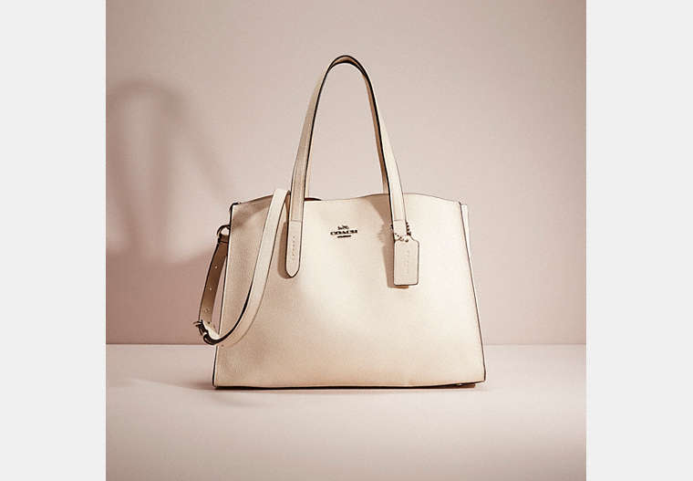 COACH®,RESTORED CHARLIE CARRYALL,Polished Pebble Leather,Large,Silver/Chalk,Front View