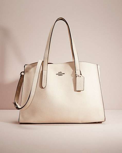 COACH®,RESTORED CHARLIE CARRYALL,Polished Pebble Leather,Large,Silver/Chalk,Front View
