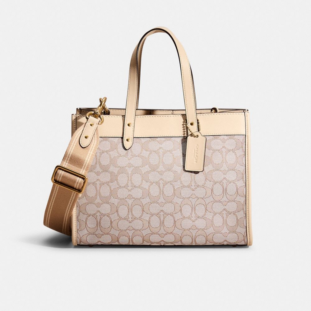 COACH®,RESTORED FIELD TOTE 30 IN SIGNATURE JACQUARD,Signature Jacquard,Large,Brass/Stone Ivory,Front View