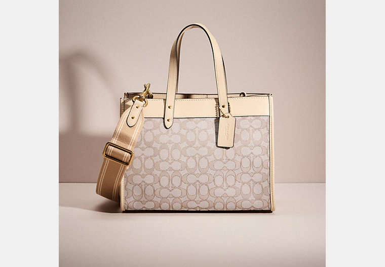 COACH®,RESTORED FIELD TOTE 30 IN SIGNATURE JACQUARD,Signature Jacquard,Large,Brass/Stone Ivory,Front View