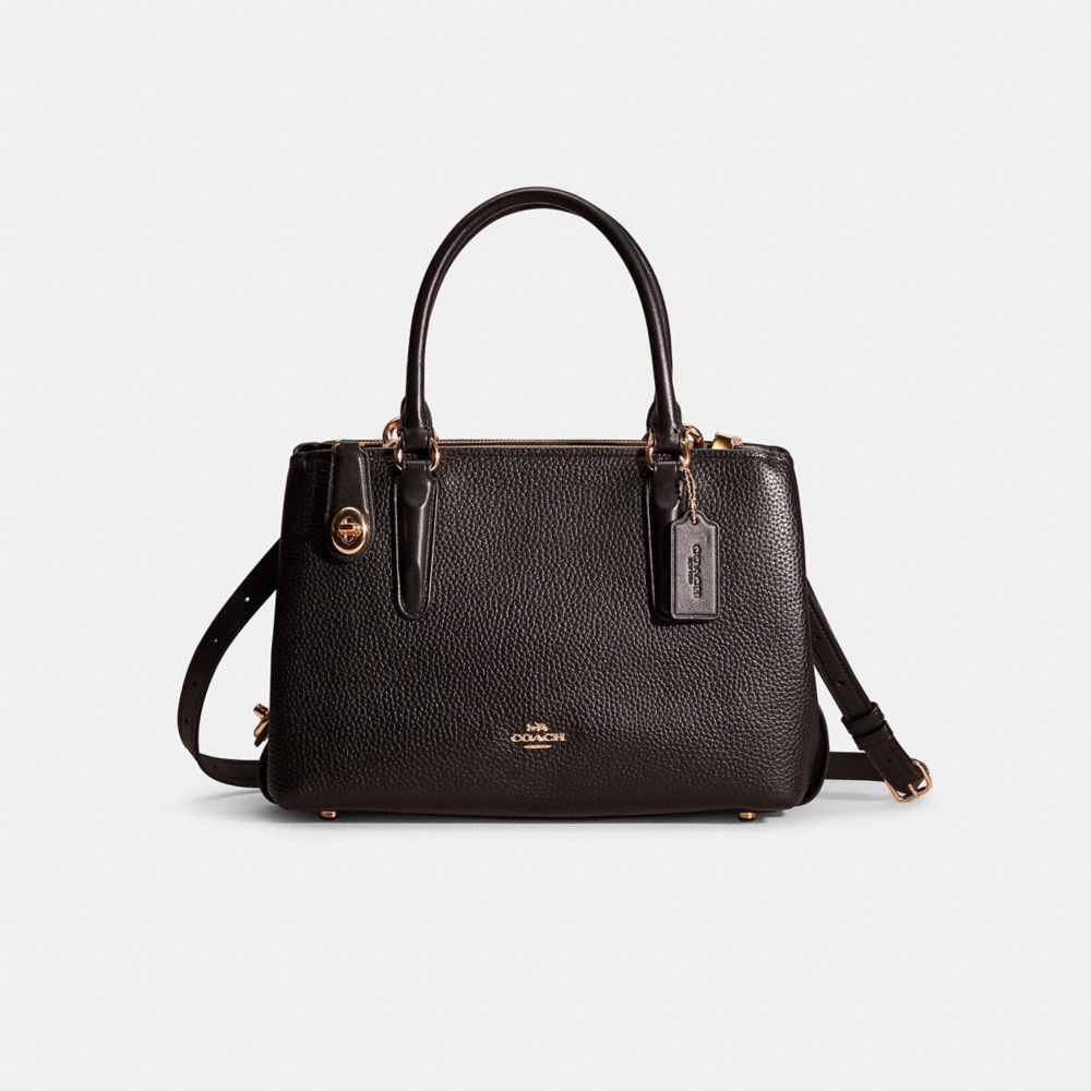 COACH®,RESTORED BROOKLYN CARRYALL 28,Pebble Leather,Medium,Light Gold/Black,Front View