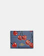 COACH®,CARD CASE WITH CHERRY PRINT,Pebble Leather,Mini,Brass/Washed Chambray,Front View