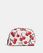 COACH®,JULIENNE COSMETIC CASE 17 WITH CHERRY PRINT,Pebble Leather,Mini,Brass/Chalk,Front View