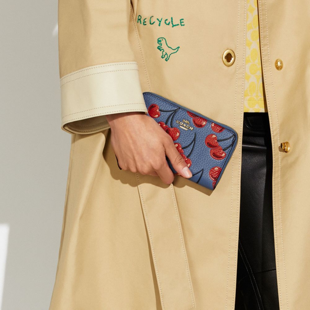 Portefeuille moyen à zip-contour à imprimé cerises