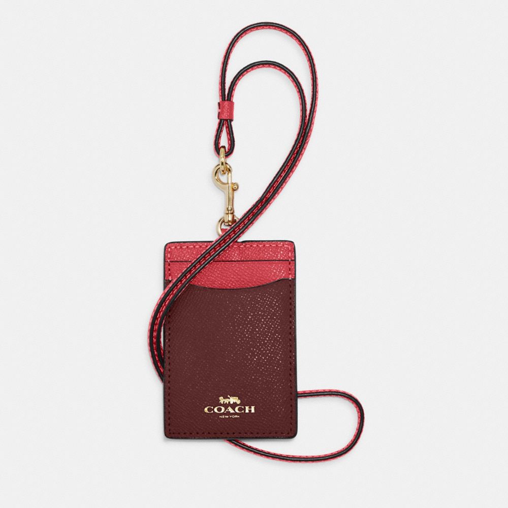 COACH®,ID LANYARD IN COLORBLOCK,Mini,Im/Watermelon/Wine,Front View