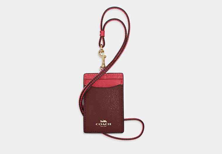 COACH®,ID LANYARD IN COLORBLOCK,Im/Watermelon/Wine,Front View