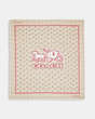 COACH®,HORSE AND CARRIAGE STRAWBERRY PRINT OVERSIZED SQUARE SCARF,Khaki/Pink,Front View