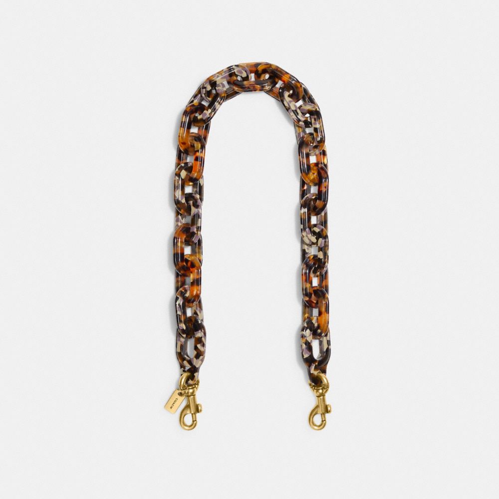 COACH®,SHORT CHAIN STRAP WITH RECYCLED RESIN,resin,Brass/Tortoise Multi,Front View image number 0