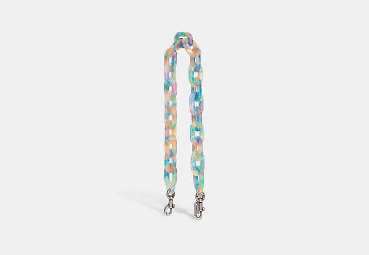 COACH®,SHORT CHAIN STRAP WITH RECYCLED RESIN,resin,Silver/Blue Multi,Front View