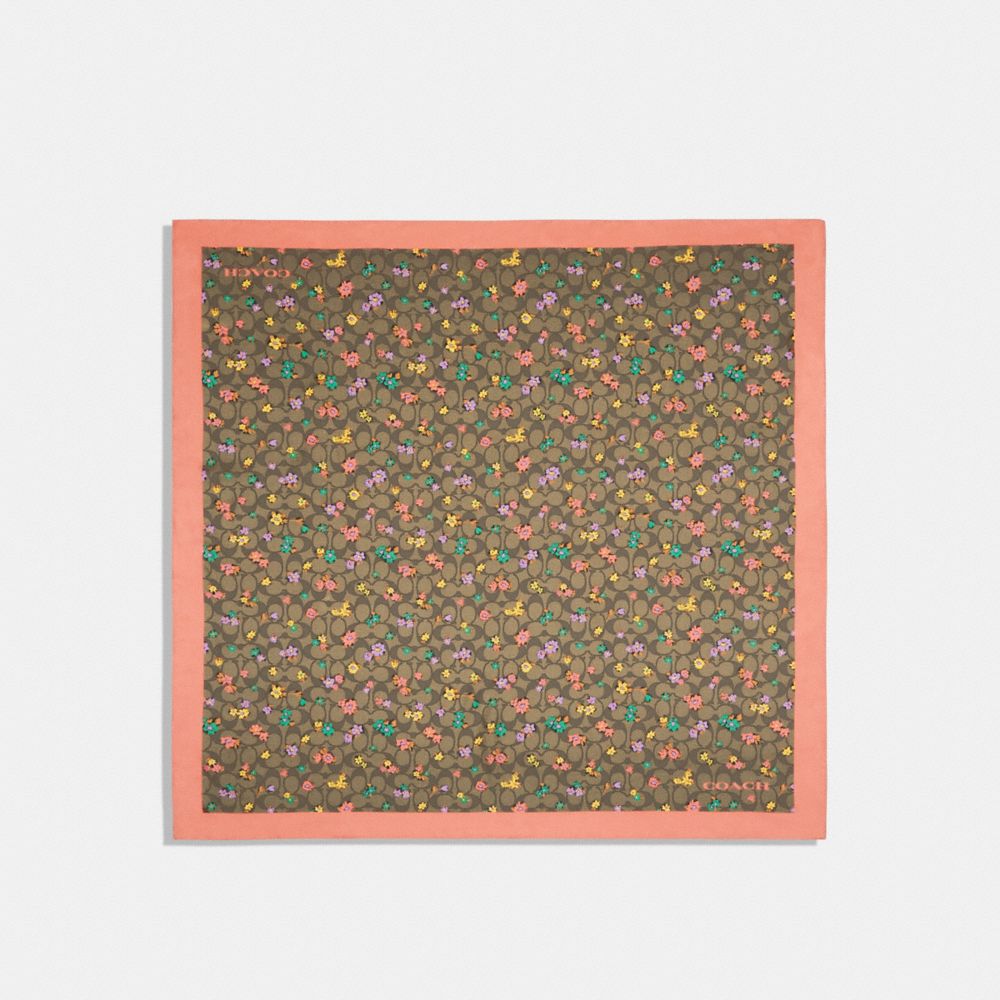 Spaced Floral Print Silk Square Scarf