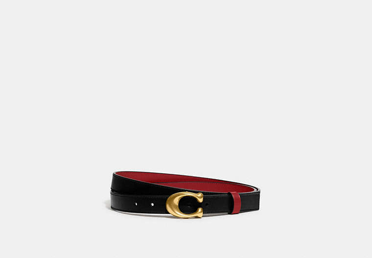 COACH®,SCULPTED C BUCKLE CUT-TO-SIZE REVERSIBLE BELT, 25MM,Refined Calf Leather,Brass/Black 1941 Red,Front View