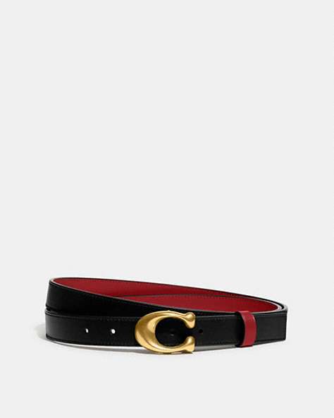 COACH®,SCULPTED C BUCKLE CUT-TO-SIZE REVERSIBLE BELT, 25MM,Refined Calf Leather,Brass/Black 1941 Red,Front View