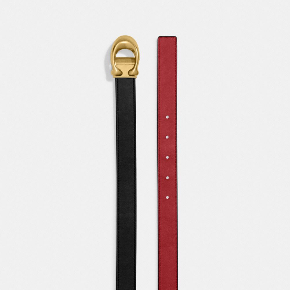 COACH®,SCULPTED C BUCKLE CUT-TO-SIZE REVERSIBLE BELT, 25MM,Refined Calf Leather,Brass/Black 1941 Red,Angle View