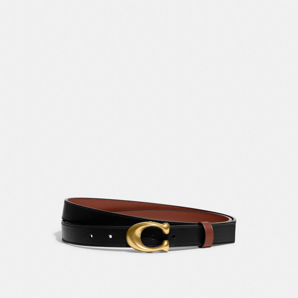 COACH®,SCULPTED C BUCKLE CUT-TO-SIZE REVERSIBLE BELT, 25MM,Refined Calf Leather,Brass/Black/1941 Saddle,Front View image number 0