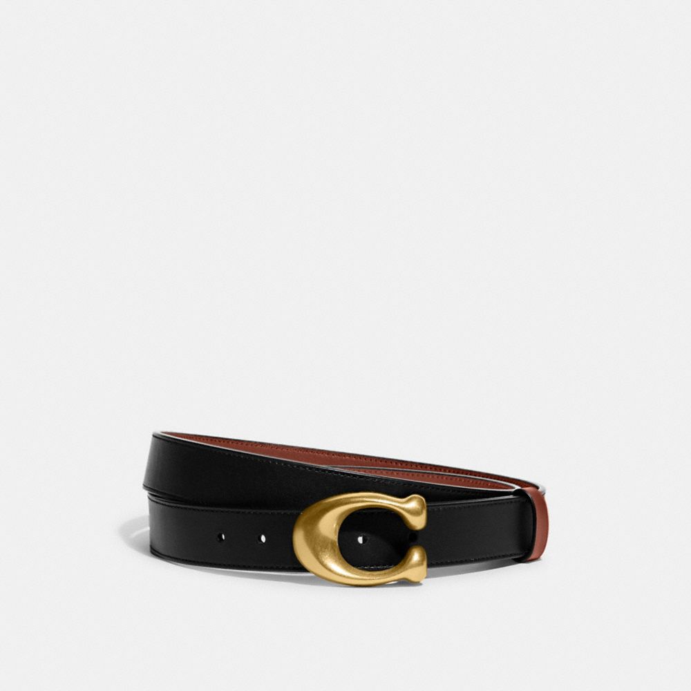 COACH®,SCULPTED C BUCKLE CUT-TO-SIZE REVERSIBLE BELT, 32MM,Refined Calf Leather,Brass/Black/1941 Saddle,Front View image number 0