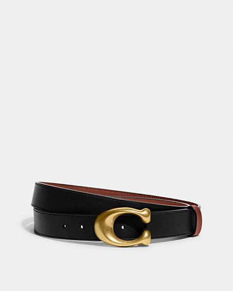 COACH®,SCULPTED C BUCKLE CUT-TO-SIZE REVERSIBLE BELT, 32MM,Refined Calf Leather,Brass/Black/1941 Saddle,Front View